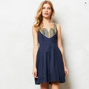 NAVY Anthropologie - Moulinette Soeurs Embroidered Beaded Collar Dress SIZE 2P